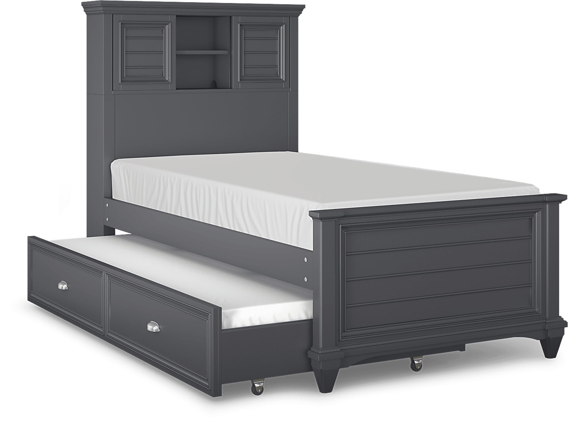 Kids Hilton Head Graphite 4 Pc Twin Bookcase Bed with Twin Storage Trundle - Image 1