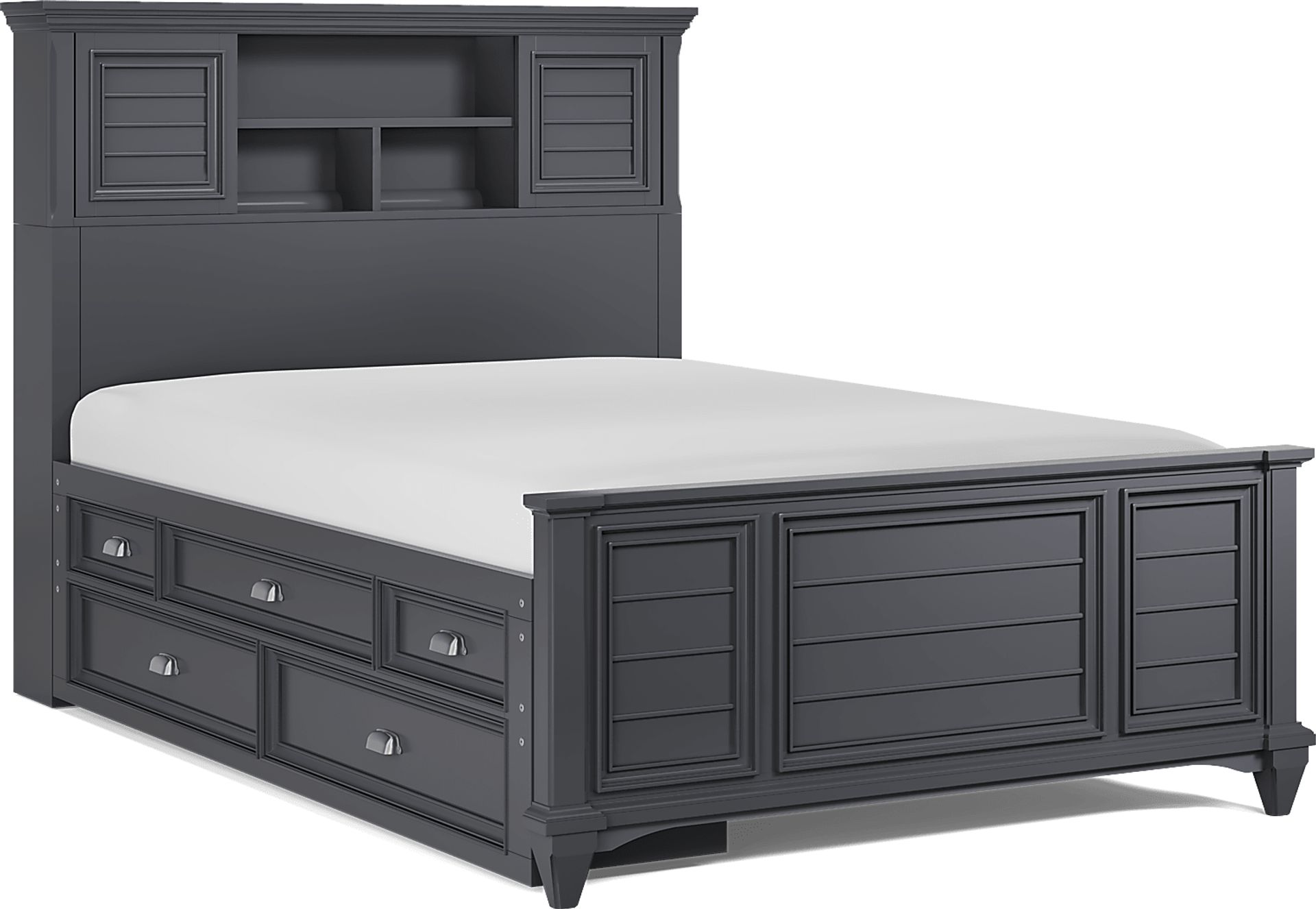 Kids Hilton Head Graphite Full Bookcase Bed with Storage Side Rail - Image 1