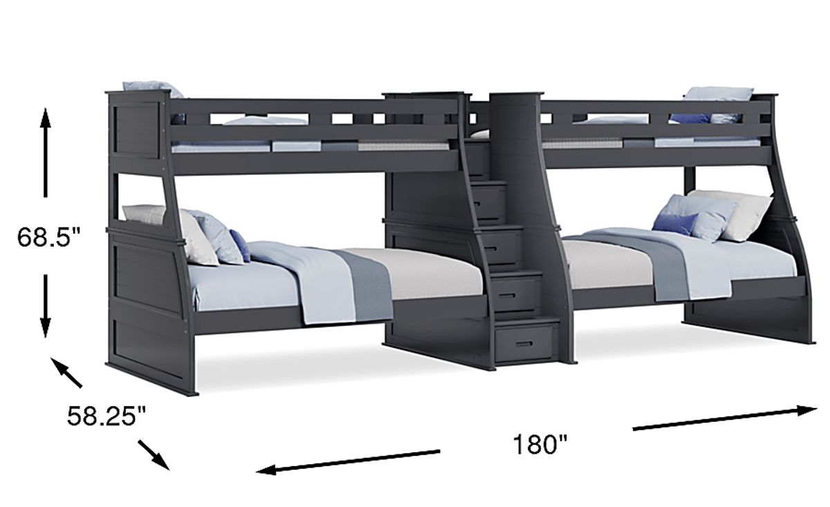 Hilton Head Graphite Black Twin/Full Double Step Bunk | Rooms to Go