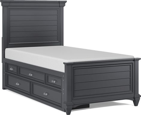 Kids Hilton Head Graphite Twin Panel Bed with Storage Side Rail