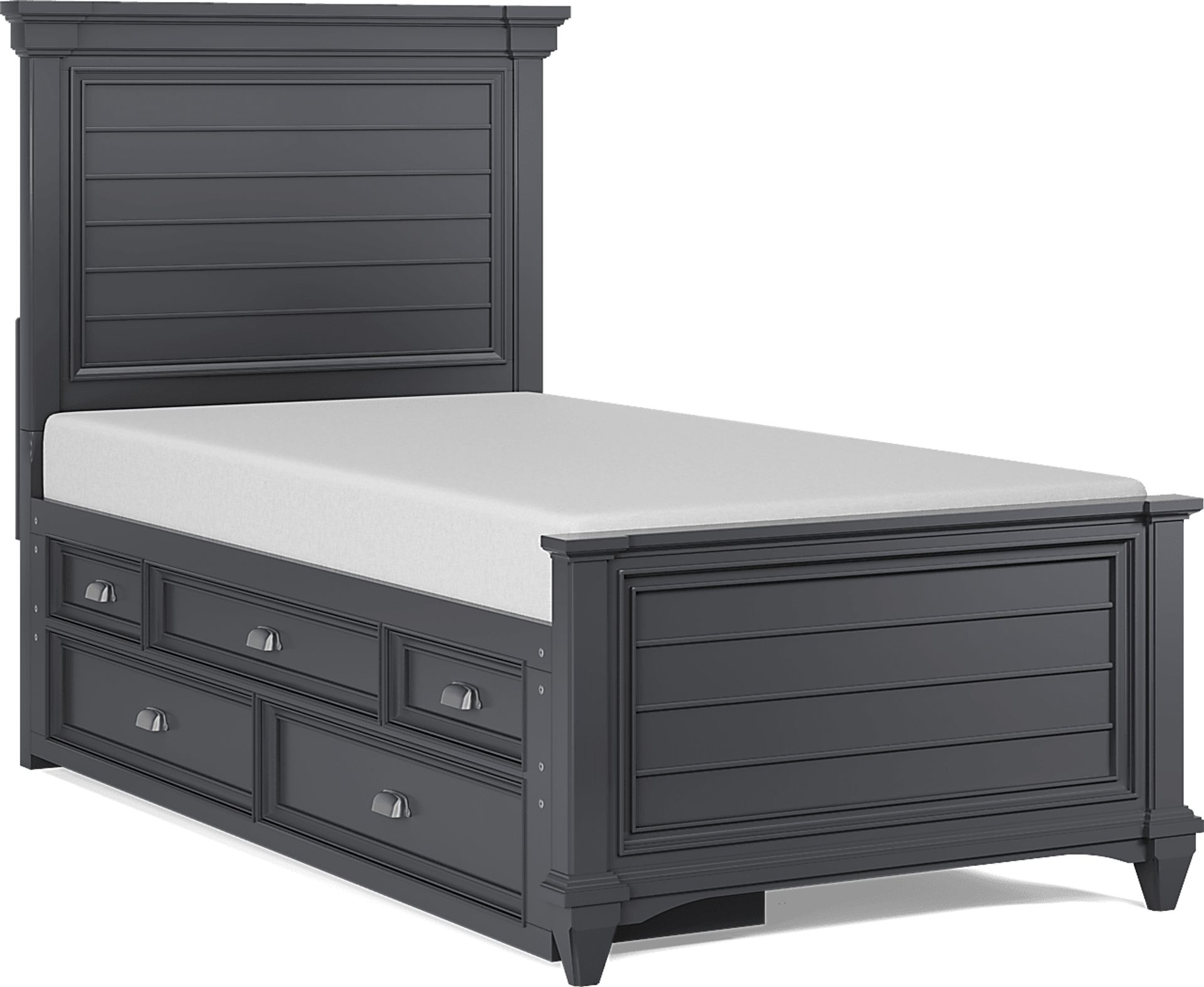 Kids Hilton Head Graphite Twin Panel Bed with Storage Side Rail - Image 1