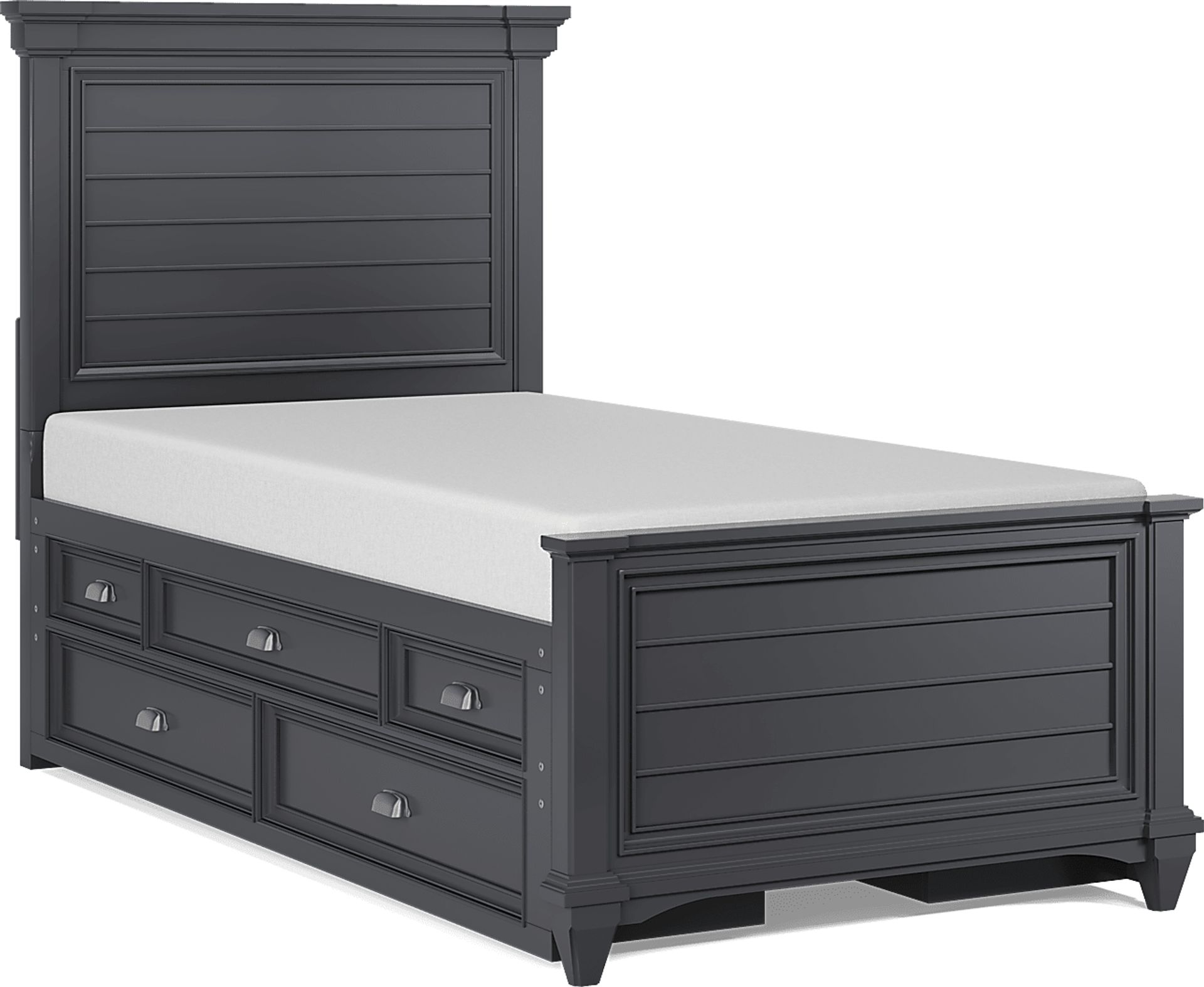 Kids Hilton Head Graphite Twin Panel Bed with Storage Side Rails - Image 1