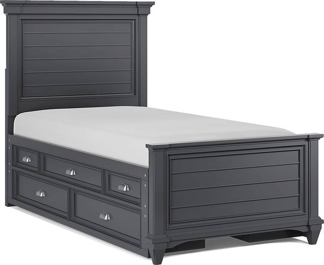 Kids Hilton Head Graphite Twin Panel Bed with Storage Side Rails - Thumbnail - Image 1