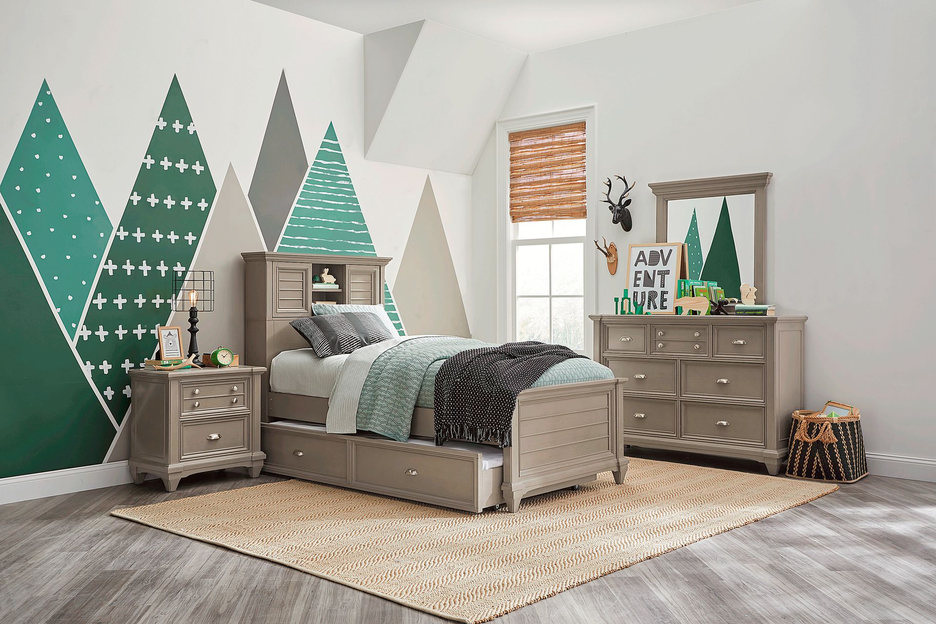 Kids Hilton Head Gray 5 Pc Full Bookcase Bedroom - Image 1
