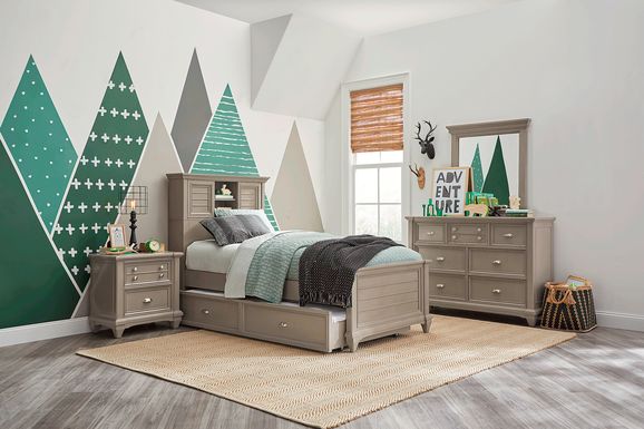 Kids Hilton Head Gray 5 Pc Twin Bookcase Bedroom