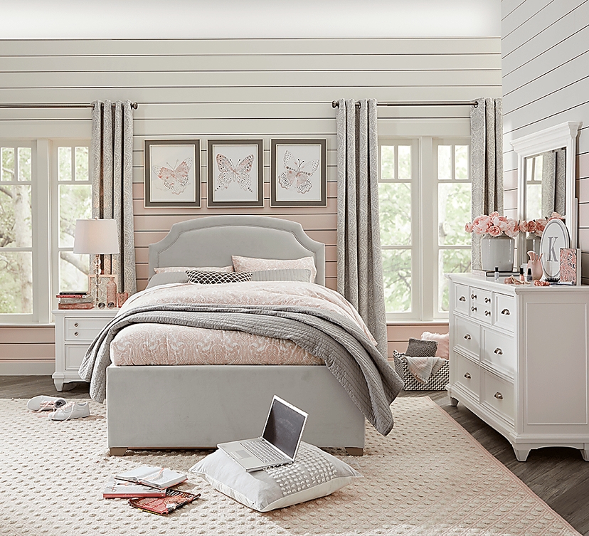 Hilton Head 5 Pc White Colors,White Gray Full Bedroom Set With Mirror