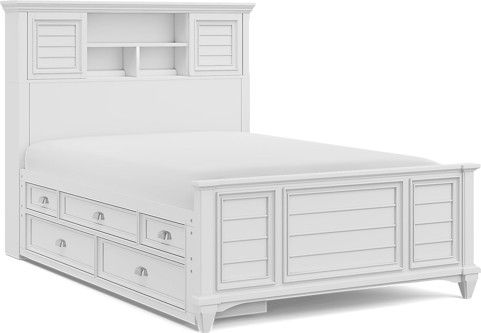 Kids Hilton Head White Full Bookcase Bed with Storage Side Rail - Image 1