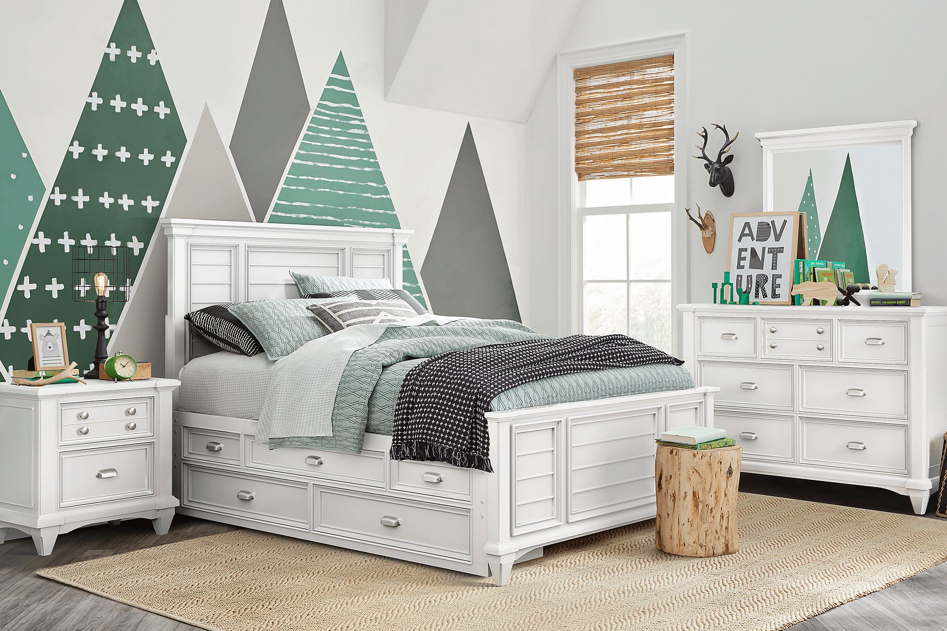Kids Hilton Head White Full Panel Bed with Storage Side Rails - Image 2