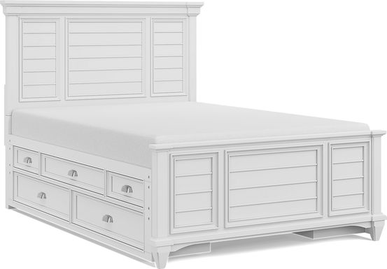 Kids Hilton Head White Full Panel Bed with Storage Side Rails