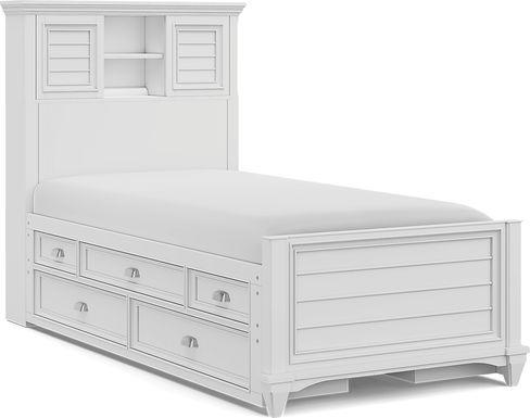 Kids Hilton Head White Twin Bookcase Bed with Storage Side Rails