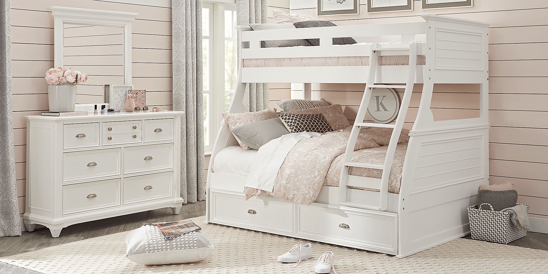 White twin over full deals bunk bed with trundle