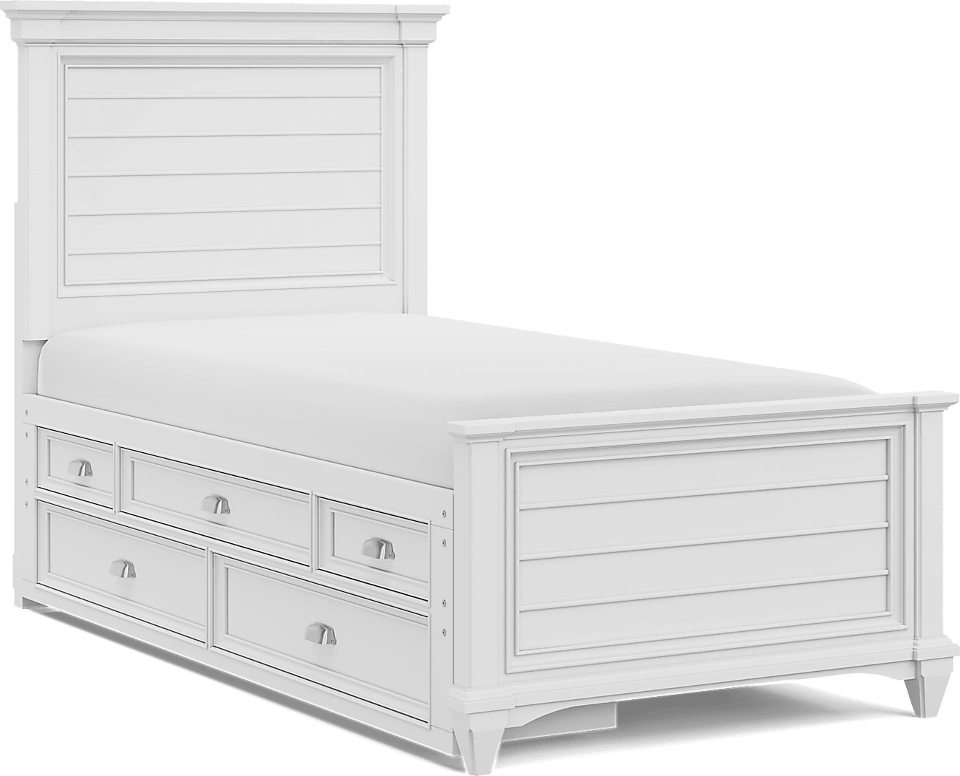 Kids Hilton Head White Twin Panel Bed with Storage Side Rail - Image 1