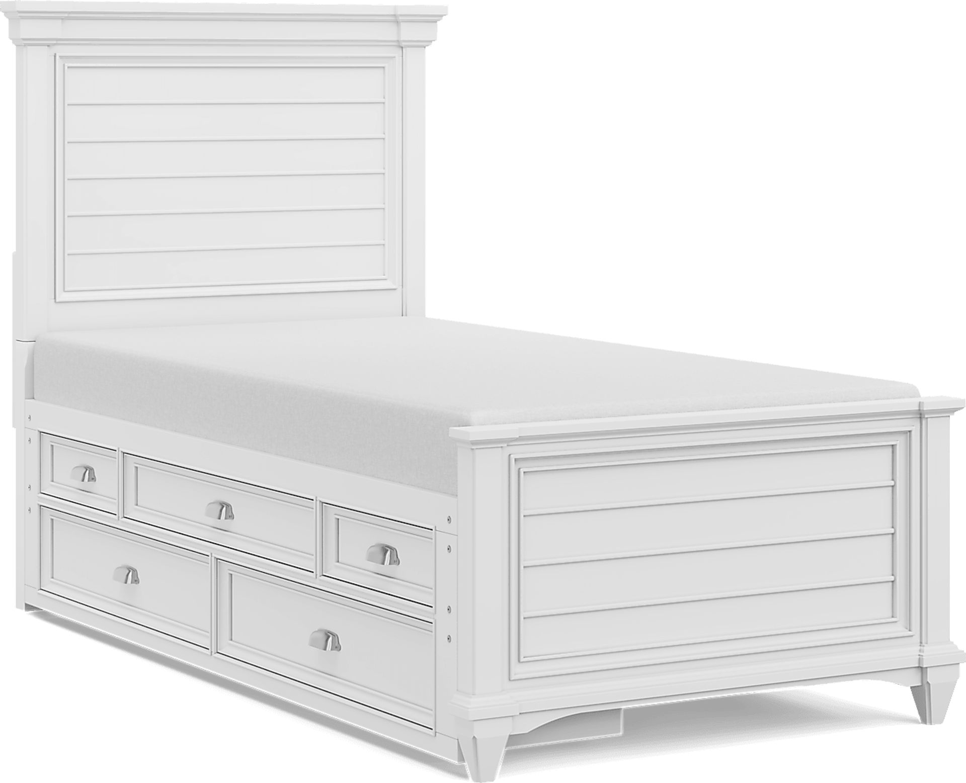 Kids Hilton Head White Twin Panel Bed with Storage Side Rail - Image 1