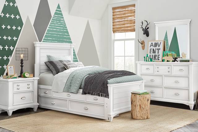 Kids Hilton Head White Twin Panel Bed with Storage Side Rails - Thumbnail - Image 2