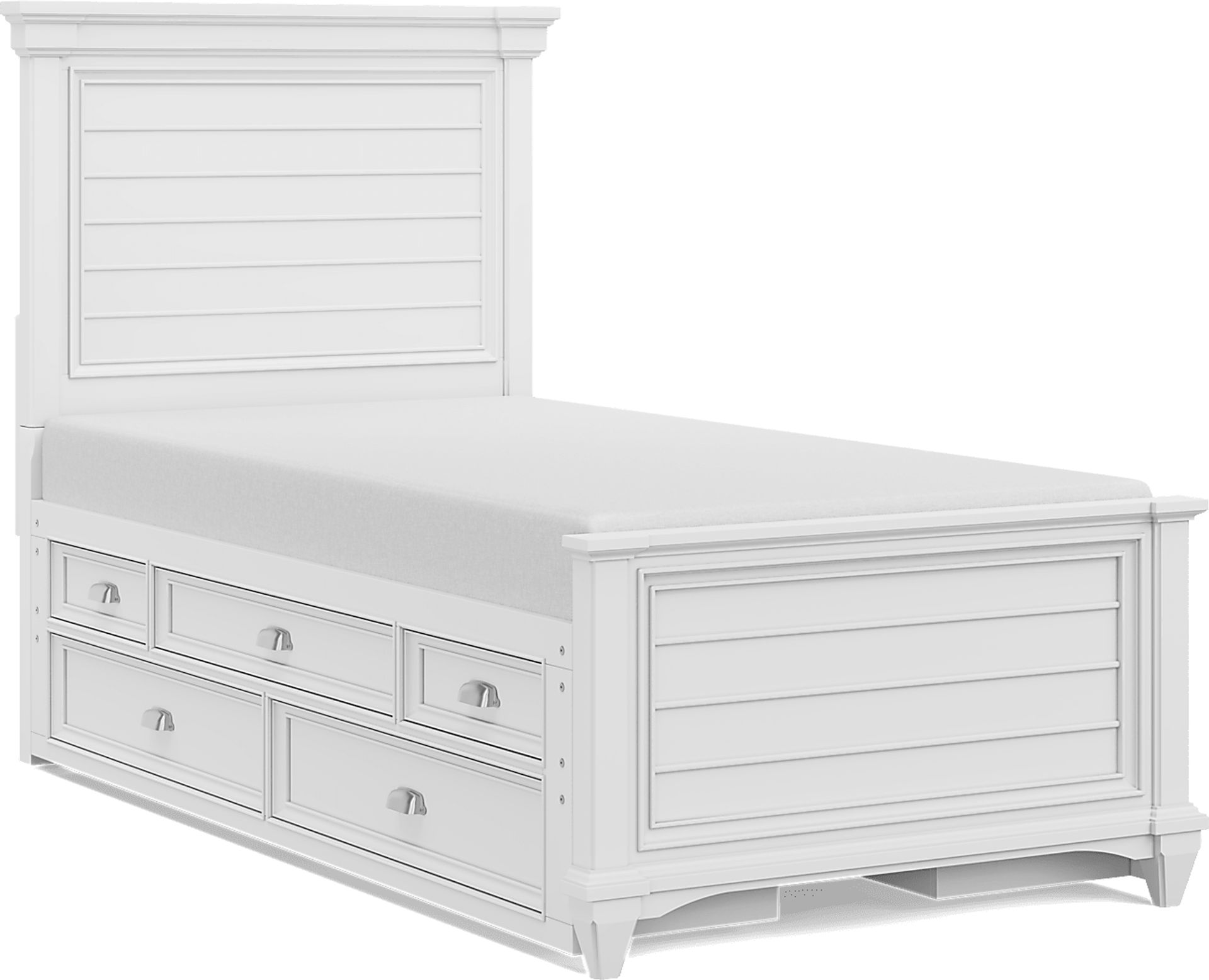 Kids Hilton Head White Twin Panel Bed with Storage Side Rails - Image 1