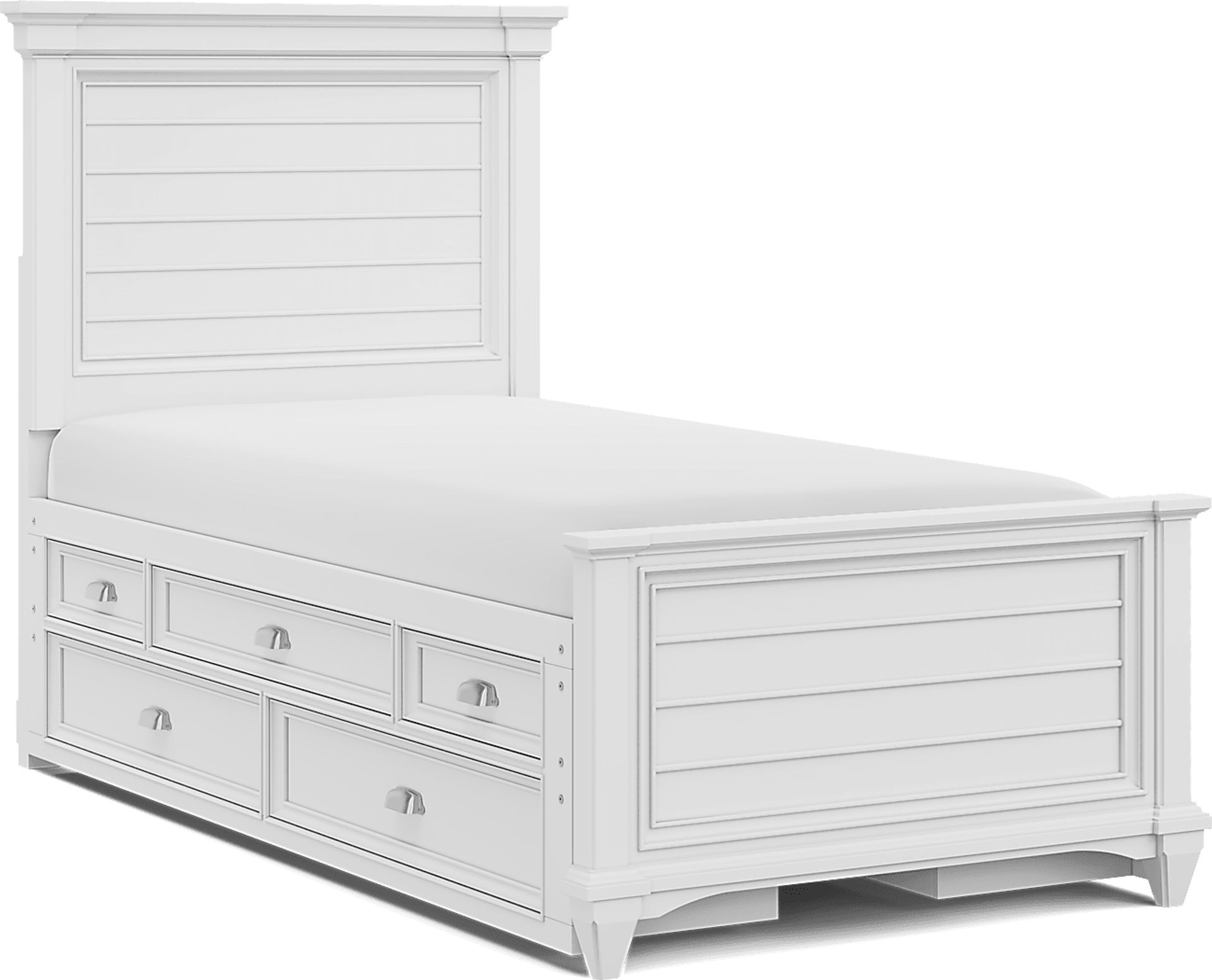Kids Hilton Head White Twin Panel Bed with Storage Side Rails - Image 1