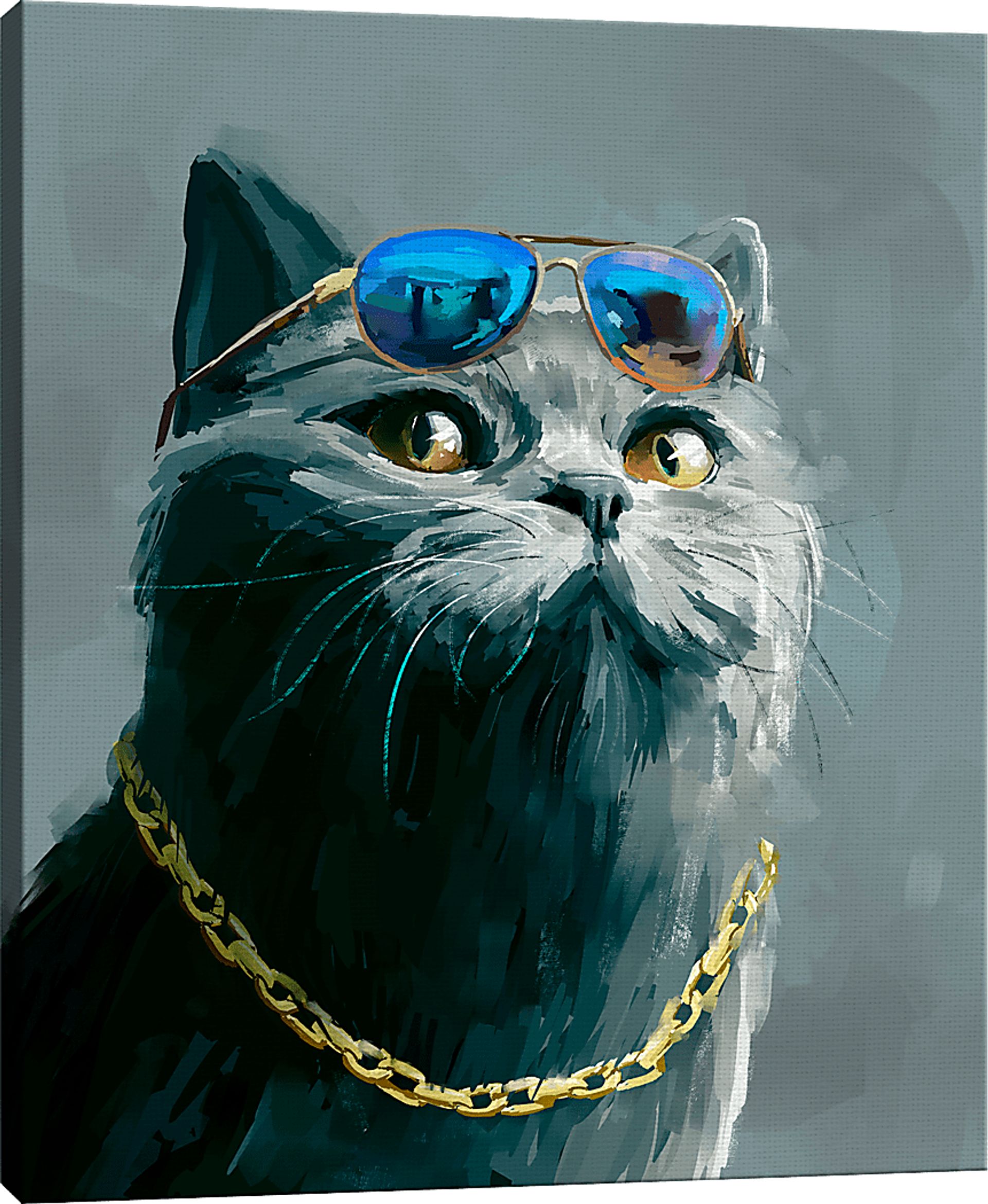 Kids Hipster Kitty I Gray Artwork - Image 1