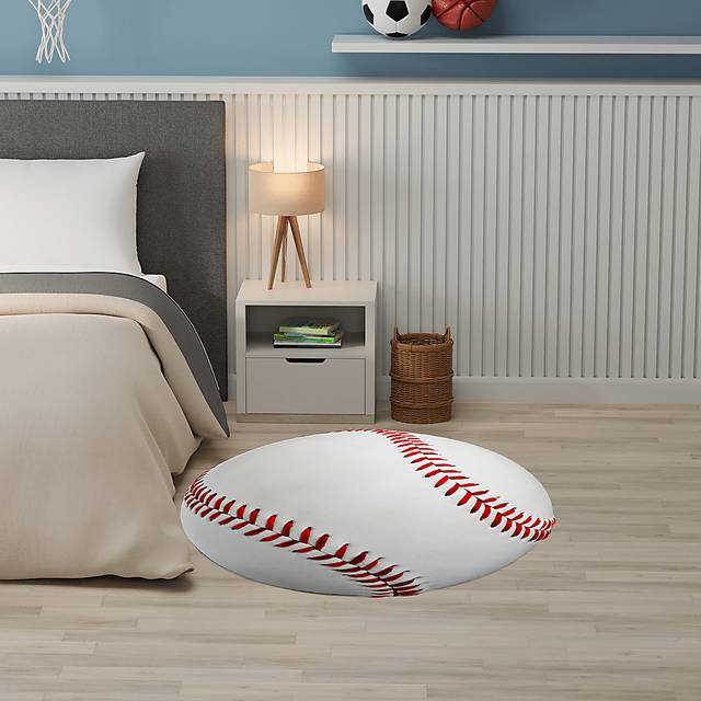 Kids Home Run White 5' Round Rug - Thumbnail - Image 2