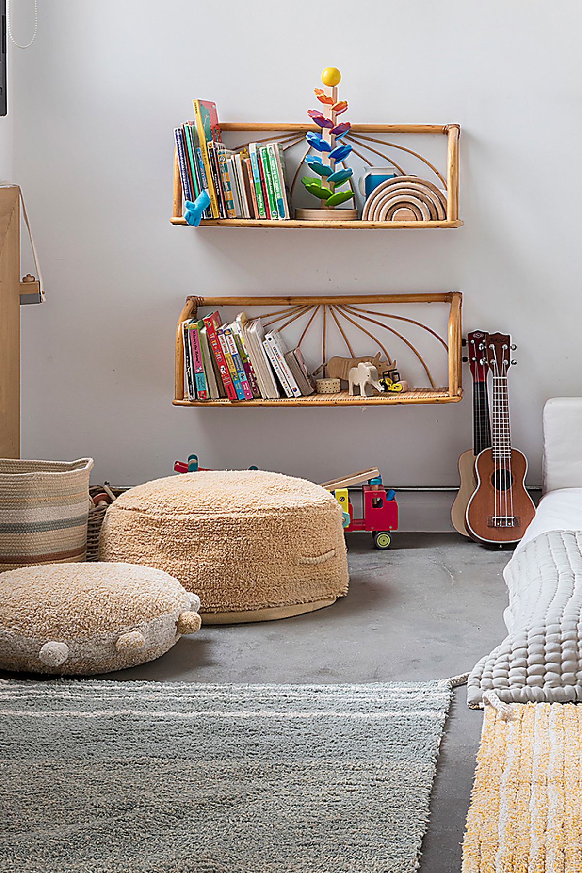 Chillette Honey Beige,Yellow Cotton Fabric Pouf | Rooms to Go