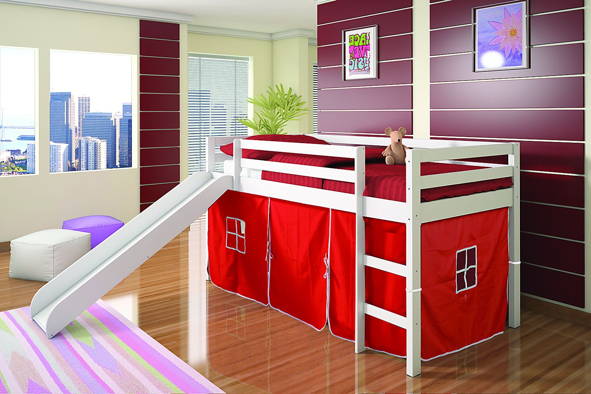 Kids Hoviespian Red Twin Tent Loft Bed - Image 2