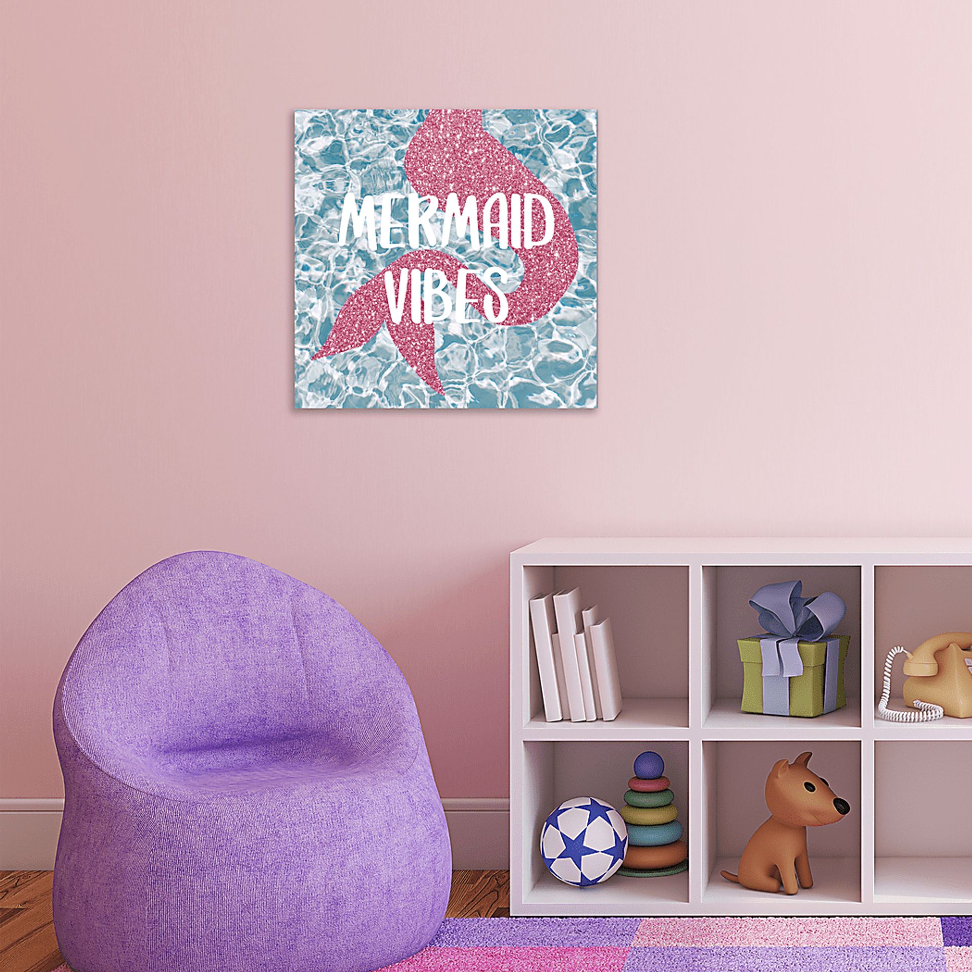 Kids In The Mermaid Vibes Blue Small Wall Art - Image 3