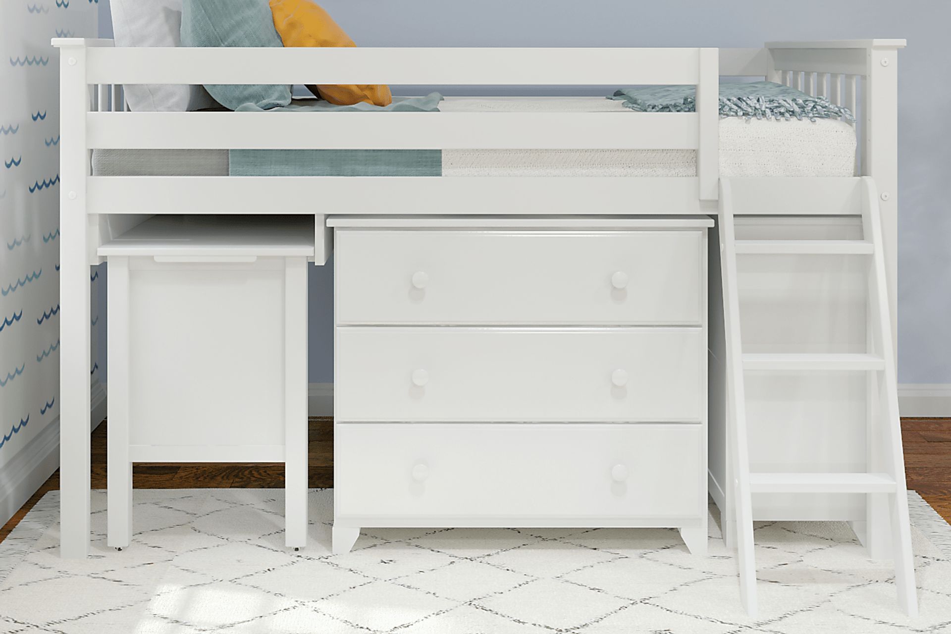 Kids Irenka I White Twin Loft Bed with Pull-Out Desk & Dresser - Image 3