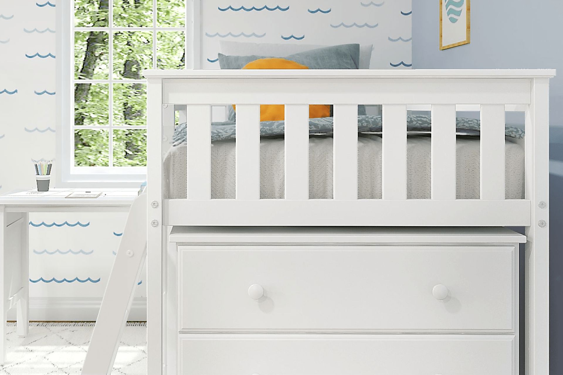 Kids Irenka I White Twin Loft Bed with Pull-Out Desk & Dresser - Image 5