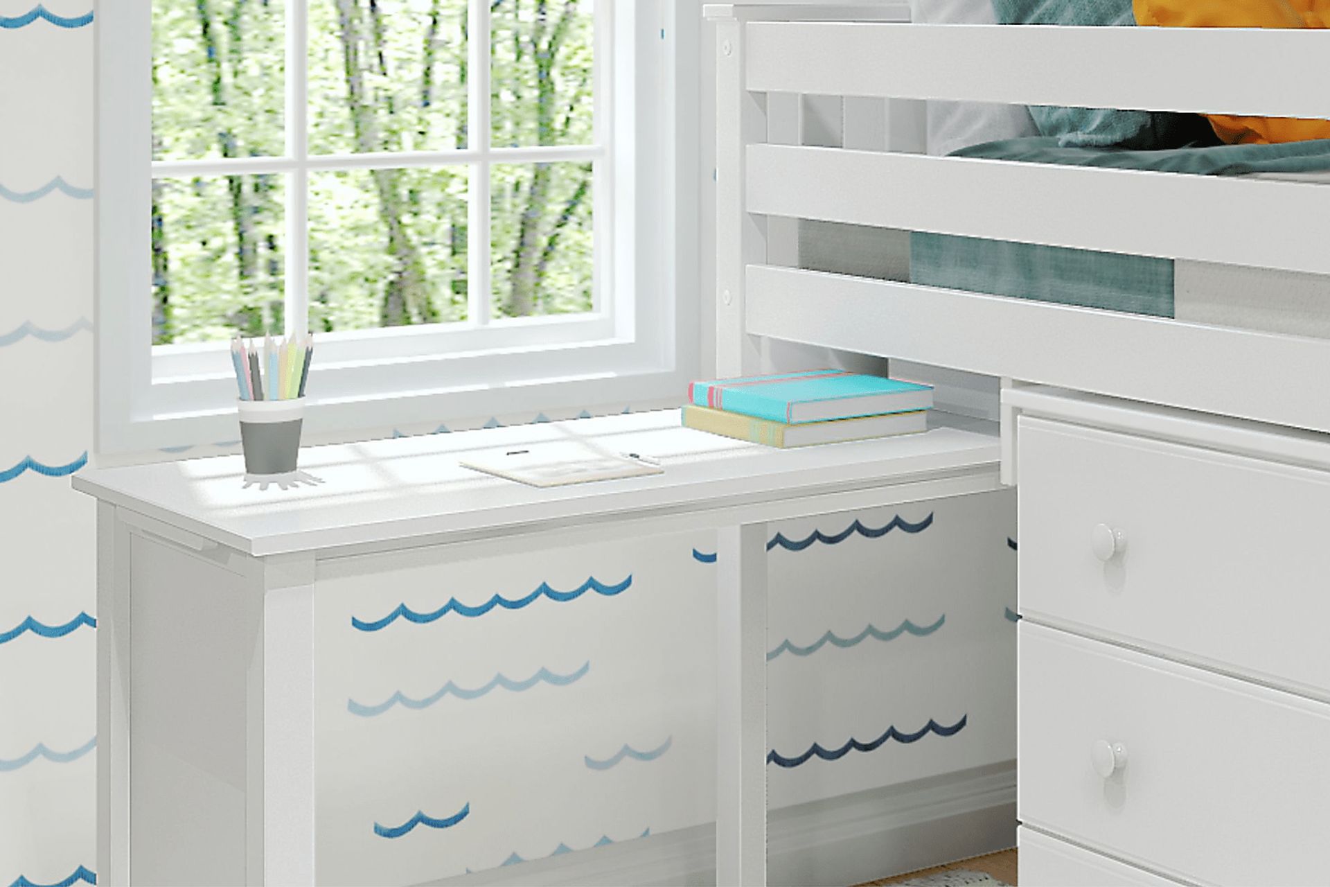 Kids Irenka I White Twin Loft Bed with Pull-Out Desk & Dresser - Image 9
