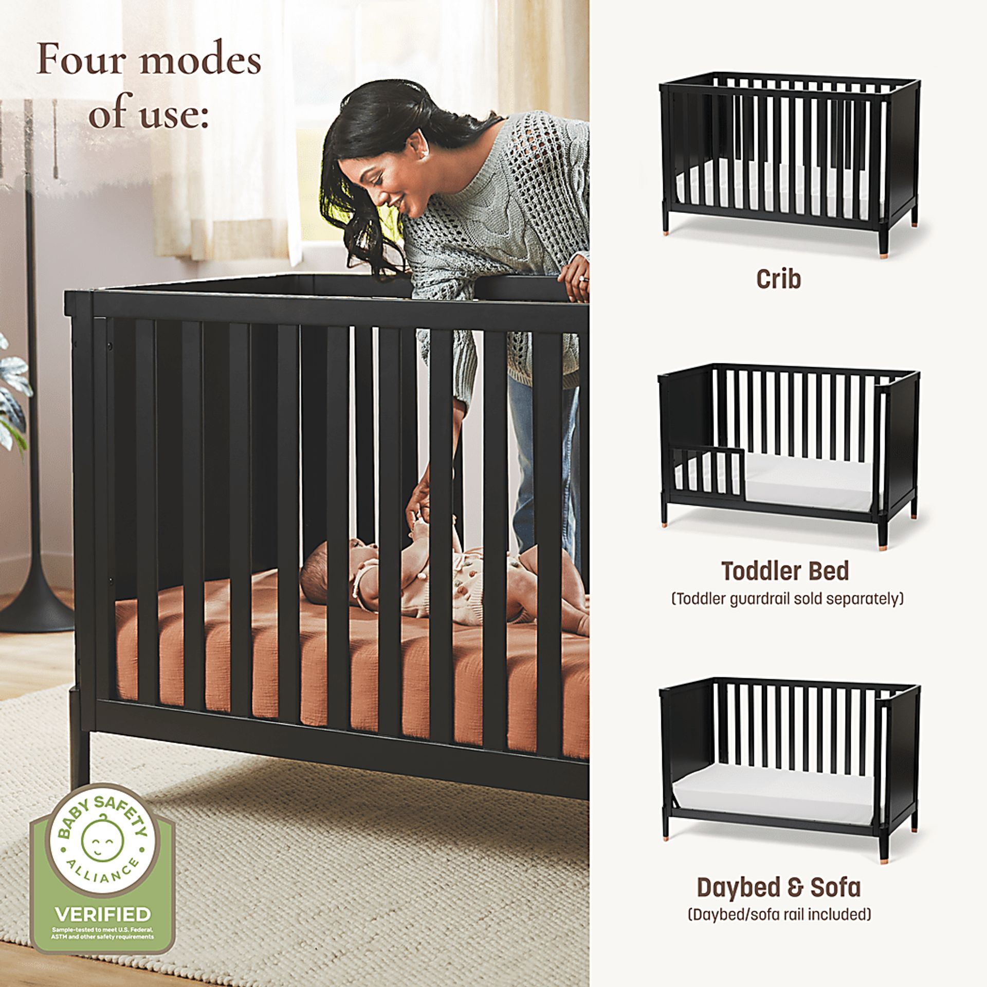 Kids Ivodu Black Convertible Crib - Image 3