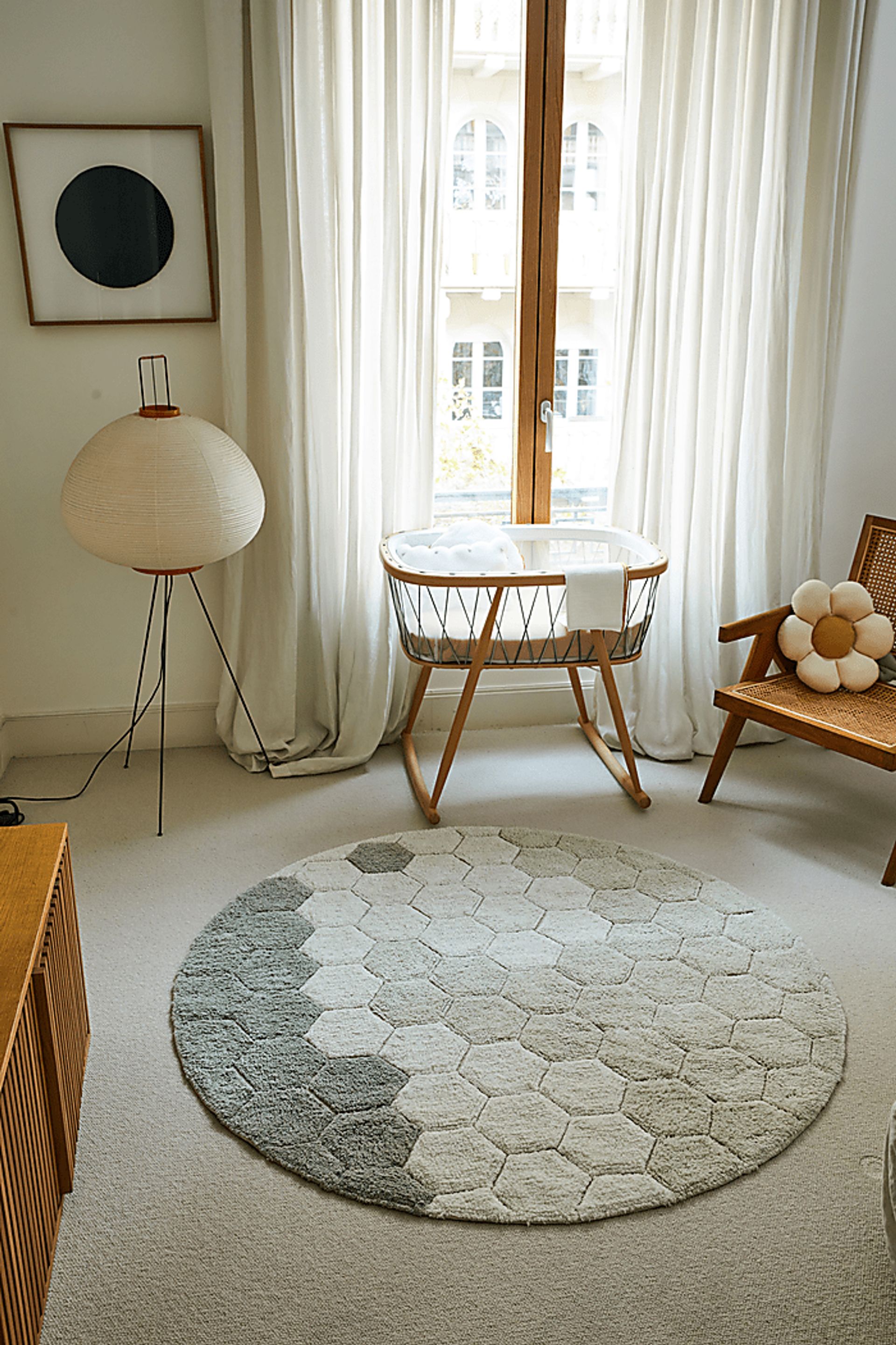 Kids Ivory 4'7 Honeycomb Maching Washable Round Rug - Image 2