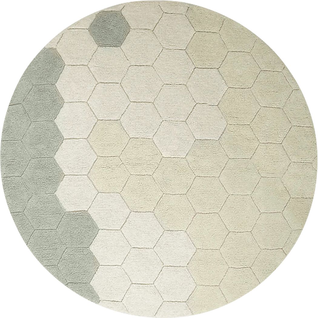 Kids Ivory 4'7 Honeycomb Machine Washable Round Rug