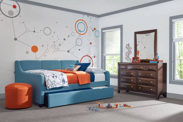 Kids Ivy League 2.0 Walnut 5 Pc Twin Bedroom with Daelan Blue Daybed - Thumbnail - Image 1