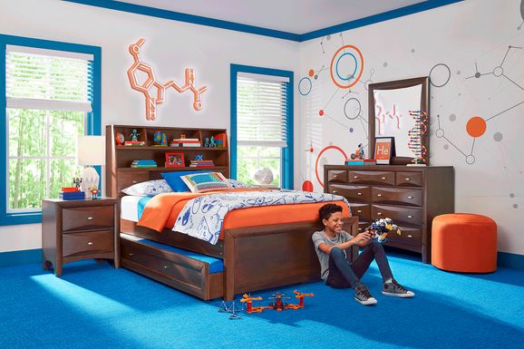 Kids Ivy League 2.0 Walnut 5 Pc Twin Bookcase Bedroom