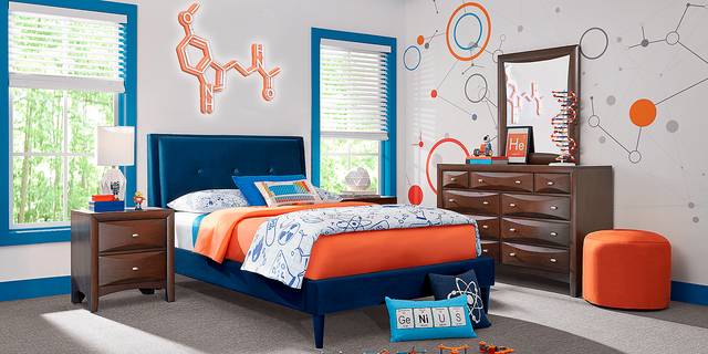 Kids Ivy League 2.0 Walnut Bedroom with Jaidyn Blue Twin Upholstered Bed - Thumbnail - Image 5