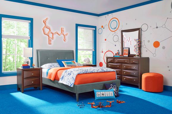 Kids Ivy League 2.0 Walnut 5 Pc Bedroom with Jaidyn Gray Twin Upholstered Bed
