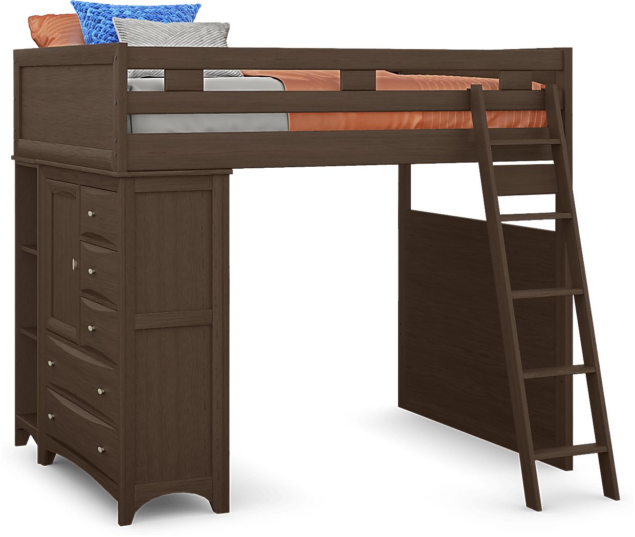 Ivy League 2.0 Walnut Full Loft with Chest and Bookcase