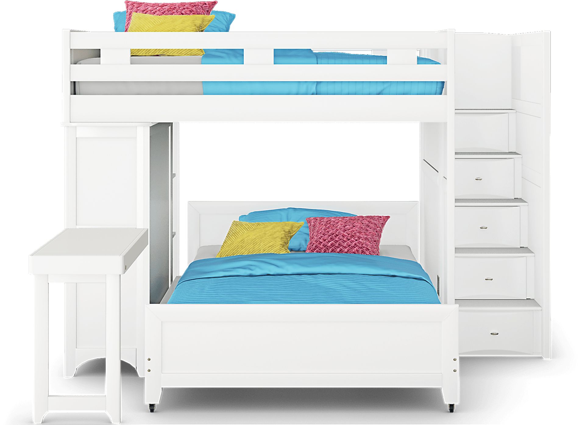 Ivy League 2.0 White Full/Full Step Loft with Chest and Bookcase with Desk Attachment - Image 2