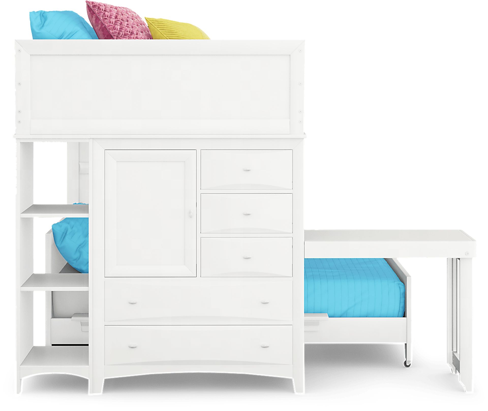 Ivy League 2.0 White Full/Full Step Loft with Chest and Bookcase with Desk Attachment - Image 3