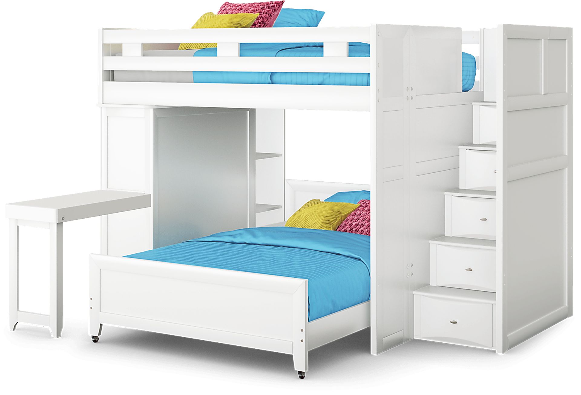 Ivy League 2.0 White Full/Full Step Loft with Chest and Bookcase with Desk Attachment - Image 4