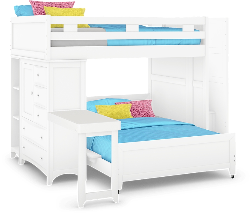 Ivy League 2.0 White Full/Full Step Loft with Chest and Bookcase with Desk Attachment