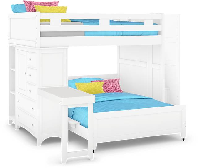 Ivy League 2.0 White Full/Full Step Loft with Chest and Bookcase with Desk Attachment - Thumbnail - Image 1