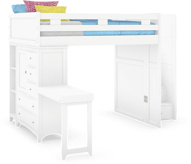 Ivy League 2.0 White Full Step Loft with Chest Bookcase with Desk Attachment - Thumbnail - Image 1