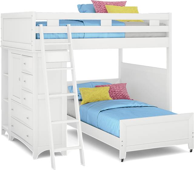 Ivy League 2.0 White Full/Twin Loft with Chest and Bookcase - Thumbnail - Image 1