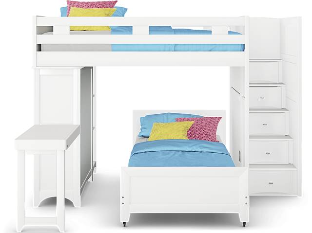 Ivy League 2.0 White Full/Twin Step Bunk with Chest, Bookcase & Desk Attachment - Thumbnail - Image 2