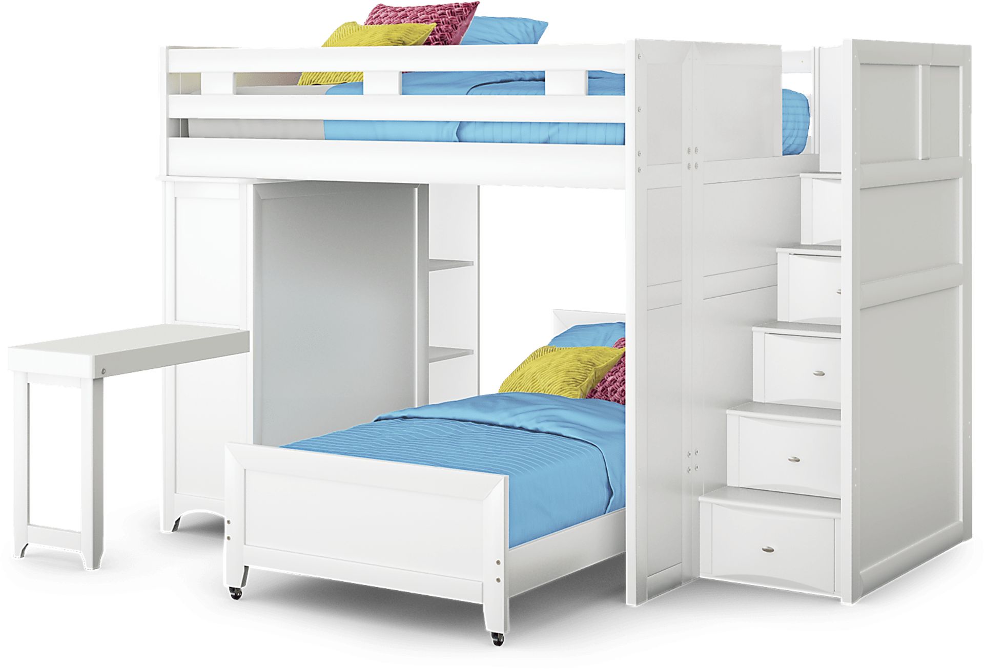 Ivy League 2.0 White Full/Twin Step Bunk with Chest, Bookcase & Desk Attachment - Image 4