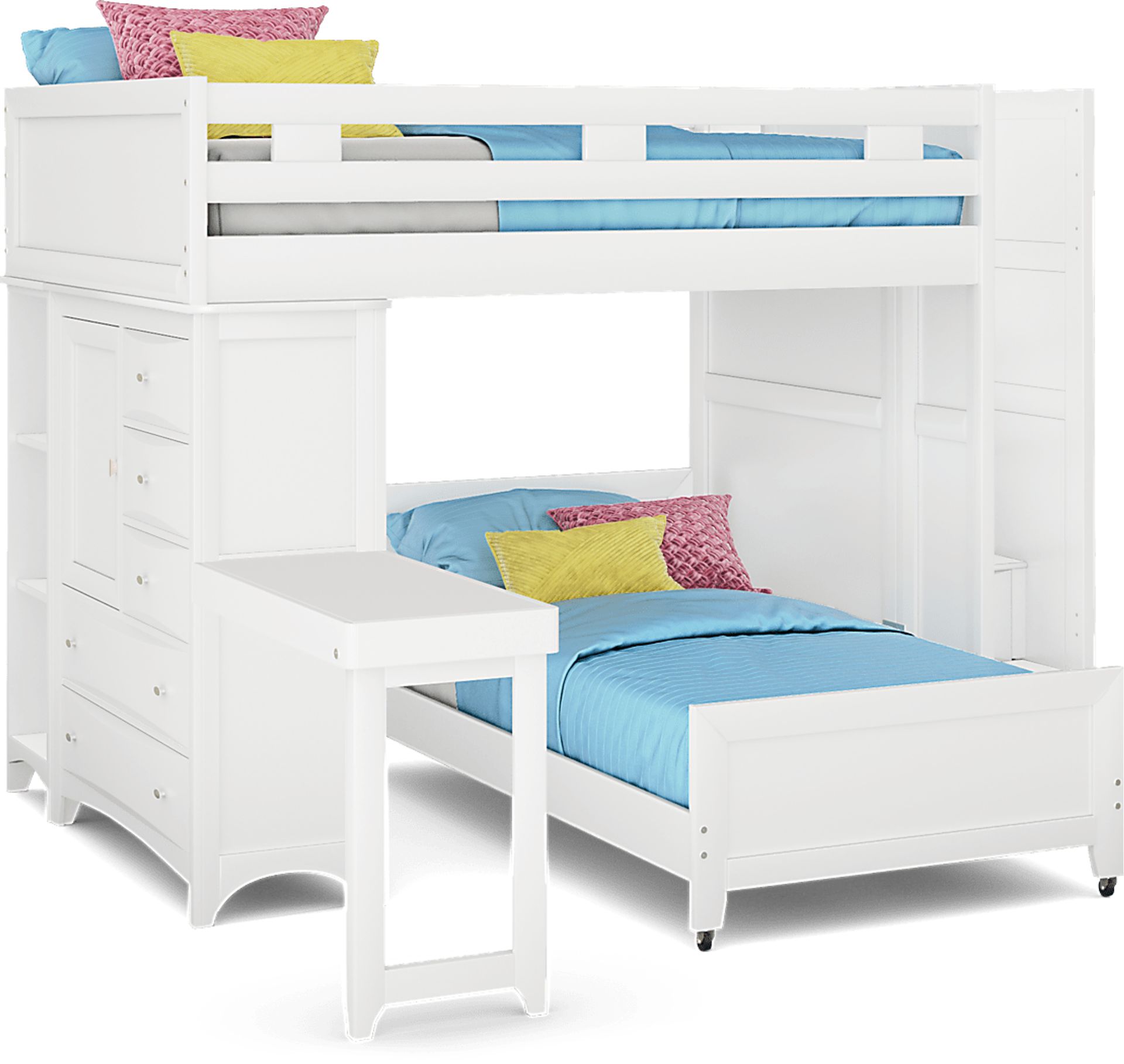 Ivy League 2.0 White Full/Twin Step Bunk with Chest, Bookcase & Desk Attachment - Image 1