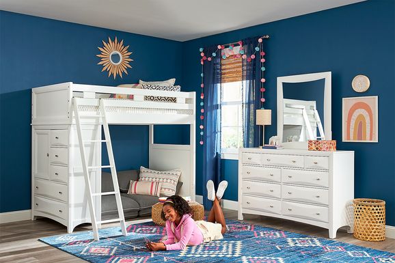 Ivy League 2.0 White Twin Loft Bed with Chest