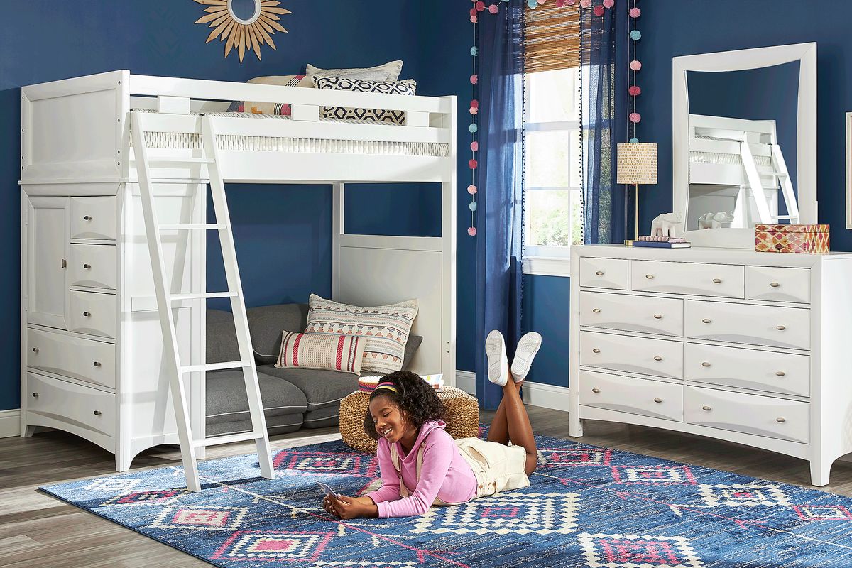 Ivy League 2.0 White Colors,White Twin Loft Bed With Chest - Rooms