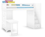Kids Ivy League 2.0 White Twin Step Loft Bed with Chest & Desk Attachment