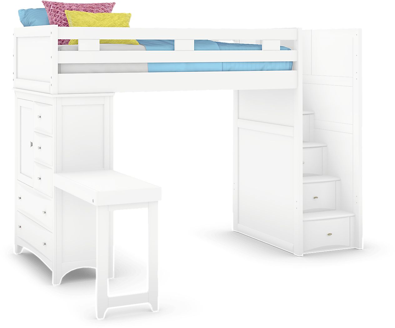 Kids Ivy League 2.0 White Twin Step Loft Bed with Chest & Desk